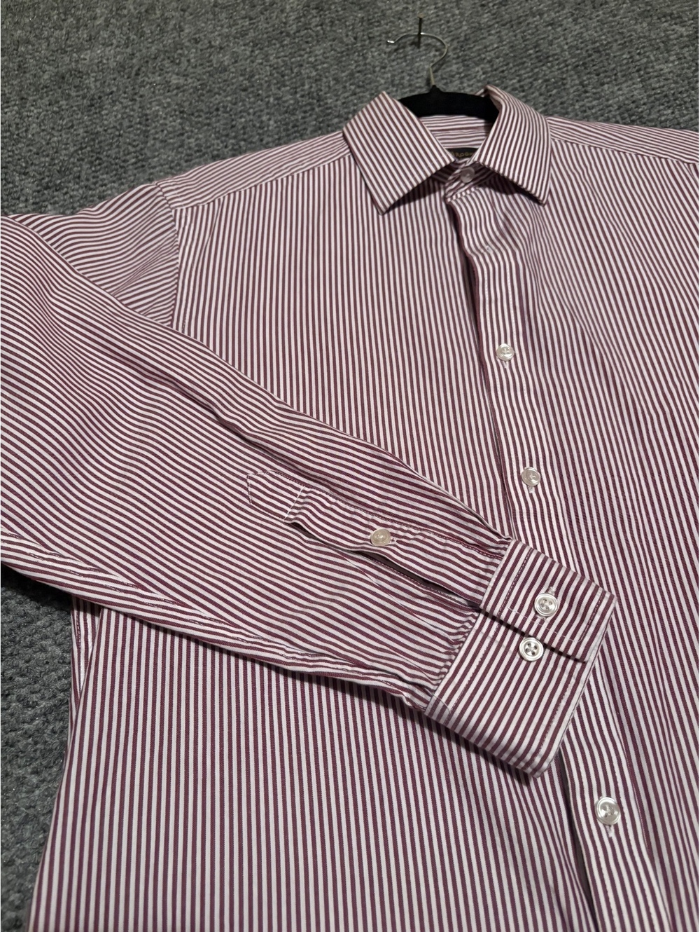 Club Room Regular Fit Maroon White Striped Men's Dress Shirt 14.5 32/33